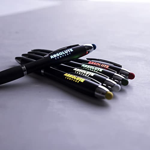 Bolígrafo LED iluminado para Regalar PERSONALIZADO (Nombre o Texto) • Bolígrafo negro con Puntero para Dispositivos Móviles