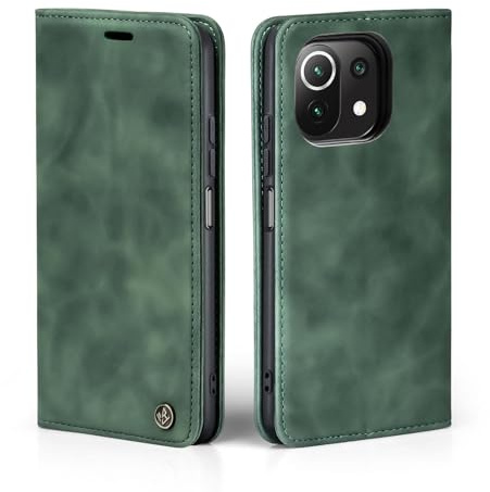 LBH Handyhülle für Xiaomi Mi 11 Lite / 11 Lite 5G in Grün mit Karten- und Geldfach Smartphone Hülle mit Standfunktion Flip Case Schutzhülle Magnetverschluss Vintage