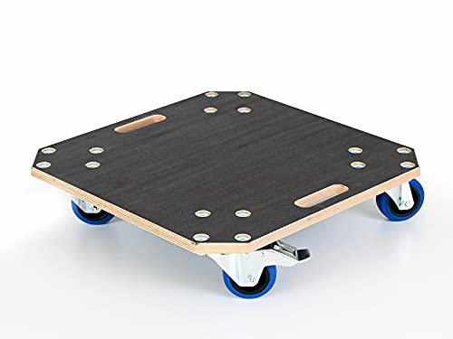 Weva Transportroller 40 x 40 cm | Schwerlast-Rollbrett | 300kg Tragfähigkeit | 630° drehbare 80mm Vollgummi-Rollen | Made in Germany