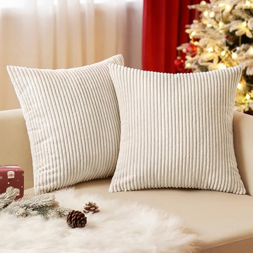 EMEMA Kissenbezug 50x50 cm Kordsamt Kissenbezüge Dekokissen Sofakissen Cord Kissenhülle Zierkissenbezug Kord Dekorative Weiche für Sofa Wohnzimmer Schlafzimmer 2er Set Beige