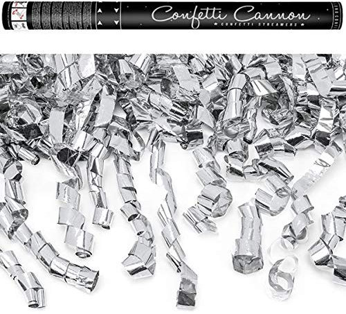 5 Konfettikanonen Luftschlangen 40 oder 60 cm Gold Silber metallic Party Hochzeit Geburtstag Silvester Konfetti Kanone, Farbe:Silber, Größe:60 cm