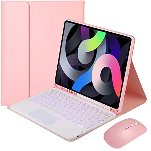 GUPENAA Funda con Teclado Español Ñ para iPad 10th Generation 10.9 Inch 2022 [Soporte para lápices Incorporado] Teclado magnético Desmontable inalámbrico retroiluminado Bluetooth con TouchPad,Rosado