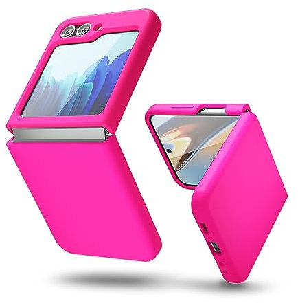 oakxco for Samsung Galaxy Z Flip 5 Case Silicone, Thin Slim Grip Soft Rubber Gel Protective Phone Case for Women, Matte Plain Bright Color Aesthetic Cute Girly Case with Camera Cover, Neon Hot Pink