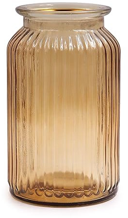 OFFIDIX Glass Vase, Modern Minimalist Style Vertical Stripe Column Flower Vase for Office, Home, Party and Wedding Decoration (Brown)