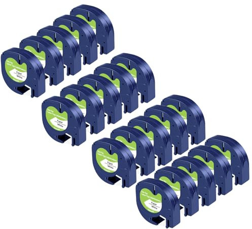 UNOKA 20 Packs Kompatibel Letratag für Dymo Etikettenband White Paper 12mm x 4m 91220 91200 für Dymo Letratag XR LT-100H LT-100T 200B XM 2000 QX50, Schwarz auf Weiß Papier Black White Schriftband