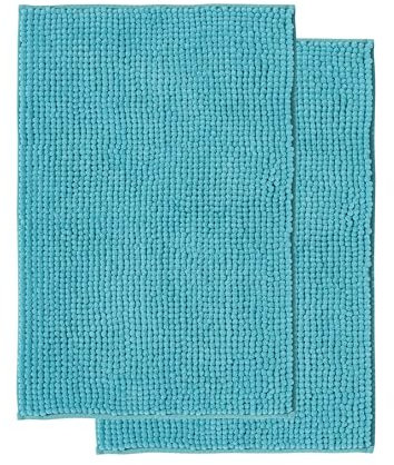 Decomira Badematte rutschfest | Als Badteppich Set kombinierbar | Badezimmer-Teppich Bad-Vorleger waschbar aus Chenille | Duschvorleger für Dusche, Badewannen, WC Deko | Türkis - 50x80 cm (2stk)