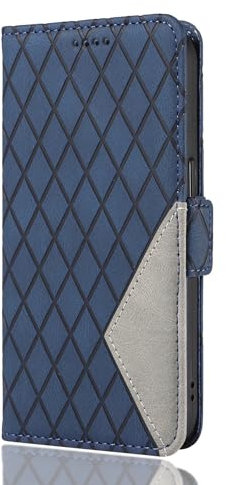 WBWONE Funda para Realme C11 2021 /C20 /C21, Celosía de Rombo Tipo Libro de Tapa PU Cuero Carcasa Billetera con Función de Soporte y Tarjetas Ranuras - Azul