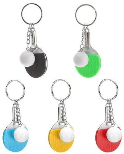 JJiaoLinin Porte-Clés Raquette Ping Pong, 5 Pièces Sport Trousseau Mousqueton Porte-clés Raquette -pong Porte-clés Mini Pong Porte-clés de Sport Pour Clés Voitures Sacs à Main Sacs à Dos