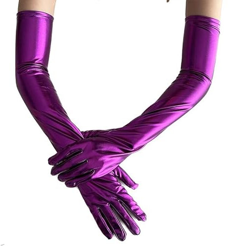 Damen Lange Handschuhe Glänzende Lackleder Handschuhe Leder-Optik Handschuhe Abendhandschuhe 1920er Stil Kostümzubehör für Tanz, Opera, Cosplay, Party, Hochzeit (Lila)