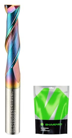 SHARPRO Spiral UpCut Router Bits 1 4 Shank, 1 4 Inch Router Bit , Plastic Cutting Router Bit,2 Flute CNC Router Bits,Slot, Mortise，1 Inch CL 2-1/4 Inch OVL(Coating)