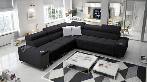 All4All Ecksofa mit Schlaffunktion Margo III 283x284 cm - Schlafsofa mit Bettkasten - Sofa in L-Form - Eckcouch für 5 Personen - Seite Links - Gewebe - Schwarz - Modern 26