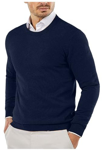 Foweknow Men's Long Sleeve Crew Neck Pullover Fine Knit Plain Casual Shirt Fashionable Daily Versatile Sweatshirts Regular Slim Fit Business Work Jumper, navy, 4XL