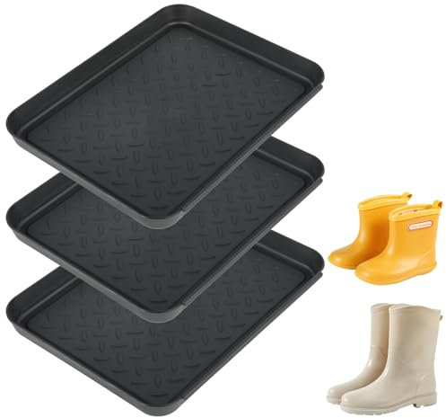 Schuhabtropfschale 3er Set, Schuhmatte Abtropfmatte 35 x 27,5 x 3 cm, Abtropfschale Schuhe aus Kunststoff für Regentage und Schneesaison (Schwarz), Geeignet als Hundefuttermatte, Farbwanne usw.