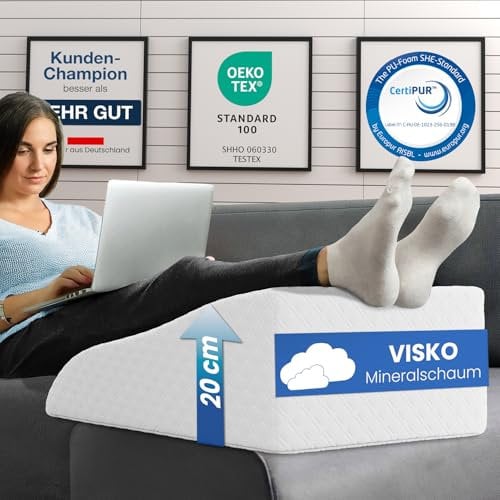 ELONEO Venenkissen Beinhochlagerungskissen aus Memory Foam, Beinkissen zur Entlastung, Lagerungskissen mit abnehmbaren Bezug, 65x40x20 cm, weiß