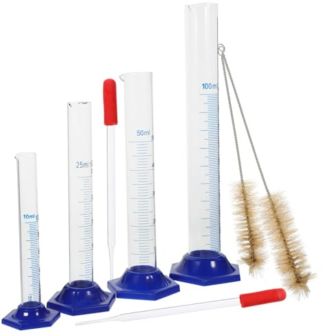 Mikinona Messzylinder Glas Mit Pipette Und Bürste Zylinderset Aus Kunststoff Für Experimente Verschiedene Und Rohrbürste Für Wissenschaftliche Messungen