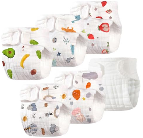 ACMEDE 6 Stück Baby Windeln Stoff mit Klettverschluss - 12 Lagen Gaze - Baby Töpfchen Trainingshose windeltücher musselin - keine TPU-Wasserdichtschicht - Neugeborene baby 0-15 Monate