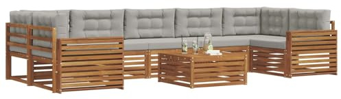 vidaXL Outdoor-Sofagarnitur mit Kissen 8 pcs Natürlich und Hellgrau, Garten-Sofa, modulares Möbel, robuste Sitzgelegenheiten, Moderne Lounge für Terrassen, bequemes Set