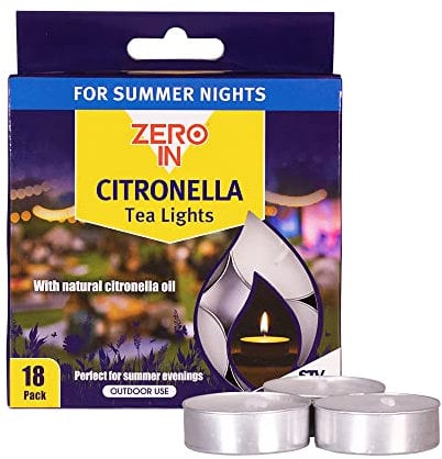 Zero In Citronella Tealights - 18-Pack, Repels Mosquitoes, Natural, For Gardens and Patio Area, White
