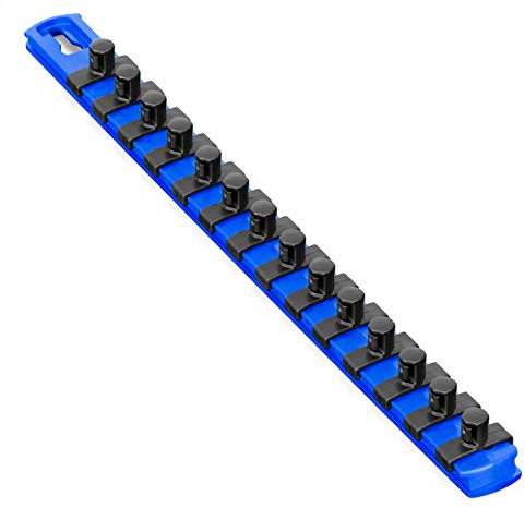 Ernst Socket Rail for 14 Tools, 3/8 inch Socket Storage with Twist-Lock Clips, Blue