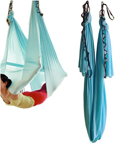 Hamaca elástica para pilates y yoga aéreo, de Wellsem®. Con mosquetón y cadena margarita. 5 m, Sky Bule