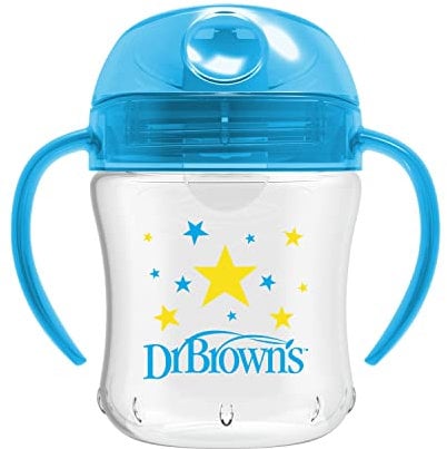 Dr Brown's Natural Flow Soft-Spout Transition Cup with Handles, 6 oz/180 ml (6m+) Blue