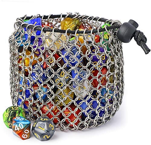 Chainmail D&D Dice Bag - Large Capacity Stainless Steel Drawstring Dice Bag for Dice Set by YOUSHARES (Hold 100 DND Dice)