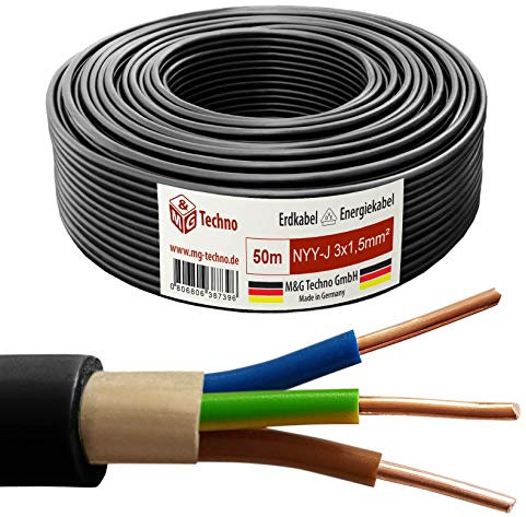 M&G Techno 50m NYY-J 3x1,5 mmІ Erdkabel Elektrokabel Beton und Freien Kupfer Made in Germany 10656, schwarz