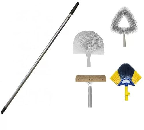 KIT Pulizia - Asta mt 8 Alluminio + 4 scovoli | Asta Regolabile 8 mt + 3 Levaragnatele Multiuso + Lavavetri