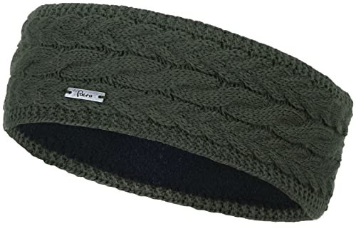Faera Damen Stirnband gefüttert Zopfmuster Grobstrick Band Herbst Winter Kopfbedeckung, Farbe:Oliv