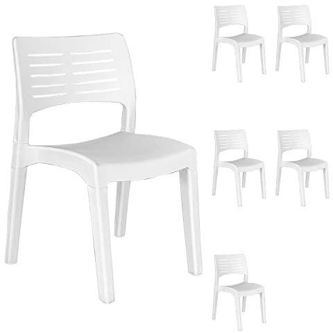 Mojawo 6er Set Gartensessel Stapelstuhl Gartenstuhl Bistrostuhl stapelbar Balkonmöbel Gartenmöbel Kunststoff Weiß