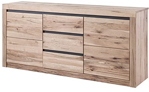 MASSIVMOEBEL24.DE Sideboard Wild-/ Zerreiche 185x45x85 Bianco geölt MONTREUX #228