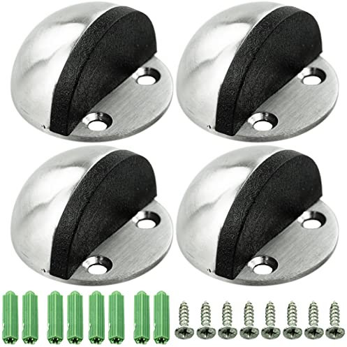 Stainless Steel Oval Floor Door Stops - Floor Mounted with Screws and Glues (4 Packs)