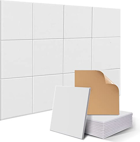 JAMELO 12pcs Square Acoustic Absorption Panels Set, 30x30x1cm Self-Adhesive Studio Soundproofing Panel, High Density Acoustic Insulation Panels for Recording Studio & Home & Offices (White)