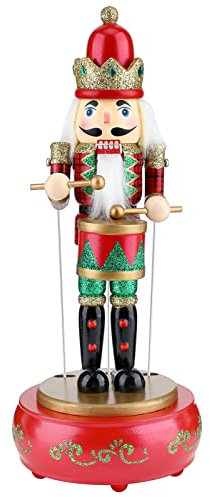 Auniq Nussknacker Spieluhr, 38CM Bewegliche Spieluhr Handgefertigter Nussknacker aus Holz Musik Nussknackers, Weihnachtshaus Urlaub Dekoration Schlagzeuger Soldat (rot)