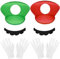 LUKIUP 6 Stück Mario und Luigi Mütze, Mario Costume Zubehör, Rot/GrünMario Hat Mit Handschuhen und Klebe-Bärten, Mario Kostüm Set für Junge Mädchen Erwachsener, für Cosplay Karneval Weihnachten