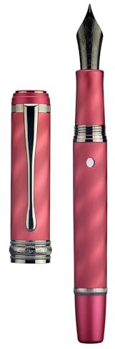 Hongdian N10 Piston Fountain Pen #8 Fine Nib, Wine Red & Classic Streamlined Design Aluminium Pen with Metal Case Set