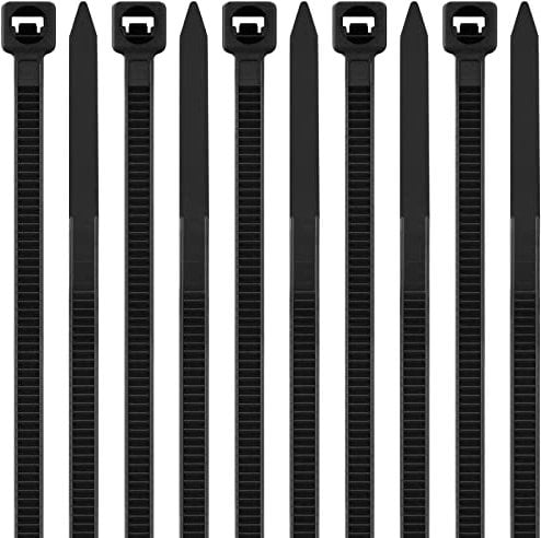 8 inch Cable Ties Black 100 Pack, 200mm x 3.6mm Zip Ties with UV Resistant Tensile Strength 40lbs, Nylon Plastic Self Locking Large Heavy Duty Cable Wrap for Tidy Wires Home Workshop and Garden