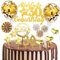 Tortendeko 30. Geburtstag Deko, 20 Stück Gold Kuchendeko Cake Topper mit Geburtstagskerzen, Konfetti, Luftballons und Papierfächern
