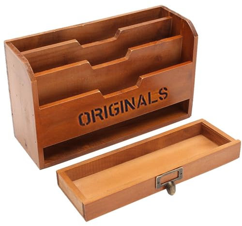 Portadocumenti da parete – Porta documenti in legno, organizer per ufficio e lettere | Supporto a parete con 3 scomparti e cassetto per studio, camera da letto, soggiorno