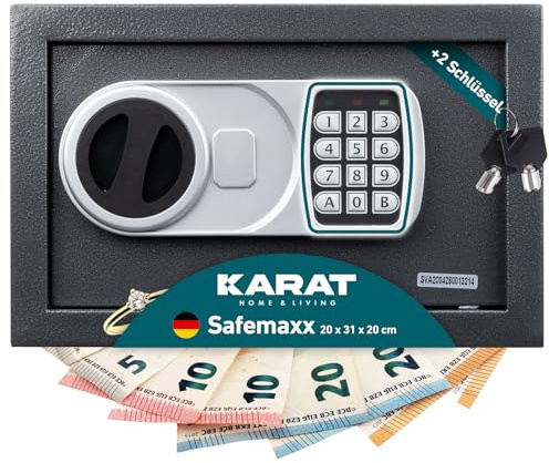 KARAT kassaskåp, brandsäkert vattentätt för hemmet, hotell och drift med kombinationslås eller nyckel, minisäker väggkassaskåp, möbelkassaskåp, hotellsafe 20 H x 31 B x 20 T cm (Safemaxx)