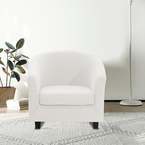 JUNLEBUYI Sesselschoner Elastisch Sesselüberwurf, Wannenstuhl Bezug, Tub Stuhlhussen, Anti-Rutsch Sessel Überzug Sofabezug Für Einzelsofa, Clubsessel, Cocktailsessel Esszimmer Wohnzimmer (Weiß)