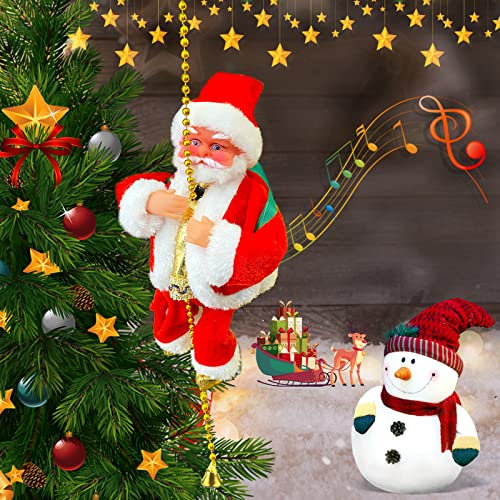 NEMMXUB Kletternder Weihnachtsmann am Seil Indoor und Outdoor Elektrisch Klettern Santa Claus Nikolaus Weihnachten Deko mit Musik Plüsch Puppe Spielzeug für Weihnachtsbaum Fenster Wände Garten