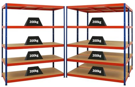 PROREGAL Mega Deal | 3X Schwerlastregal Giant Elephant | HxBxT 180x150x60cm | Fachlast 200kg | Blau-Orange | Kellerregal, Steckregal, Garagenregal, Lagerregal