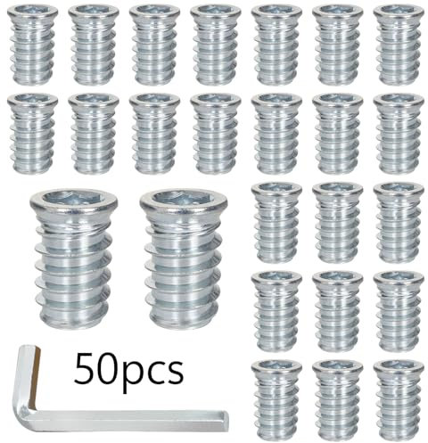 50 Tuercas Atornillables M10 x 25 mm, Inserto de Rosca de Madera, Tuerca de Inserto Hexagonal Aleación de Zinc Tuercas de Rosca con Llaves Allen, Insertos de Tuercas para Muebles de Madera