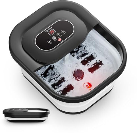 COMFIER Foot Spa Massager with Heat, Foot Bath with Heater, Bubbles, Vibration, Temperature Control, Pedicure Pumice Stone, Smart Timer, Black, Gifts for Women Men