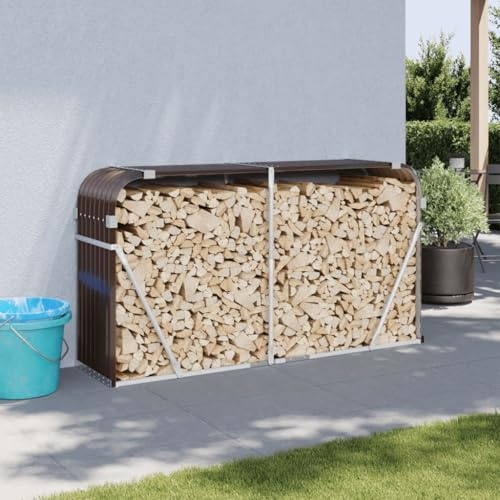 Xichuzi Leñero de Acero galvanizado marrón 180x45x100 cm, Leñero Exterior, Guardar Leña Exterior, para Guardar Leña, Almacenaje Leña, Estante De Leña - 364574
