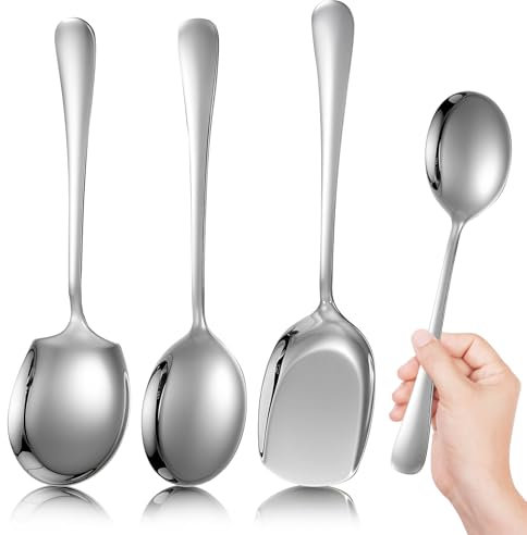 TIESOME Large Serving Spoon, 3 Pcs Serving Spoons Set, Stainless Steel Buffet Serving Spoon Table Spoons Long Handle Soup Spoons Cooking Spoon Kitchen Tool for Kitchen Cooking Restaurant Banquet