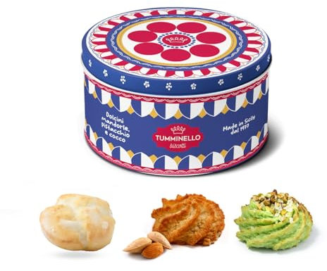 Tumminello | Dolci Morbidi Ripieni Sicilia | Praline Cocco e Ricci Pistacchio | Dolci Morbidi Ripieni Mandorle | Tifeo Latta Metallo Dolci Pasta Mandorle - 120 Gr