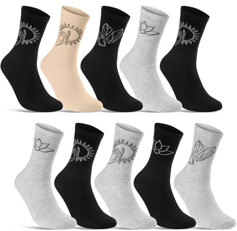 10 Paar Damen Socken Baumwolle Mehrfarbig Streifen Punkte Herzen 34979 (39-42)