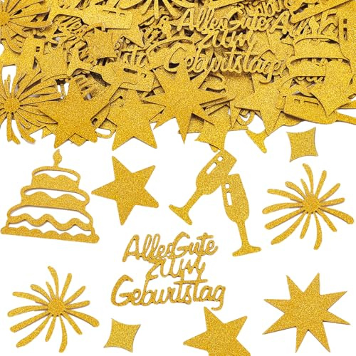 DazzJoy Glitzer Alles Gute zum Geburtstag Konfetti, 100 Stk Streudeko Geburtstag Tischdeko Gold, Groß Konfetti Geburtstags, Happy Birthday Deko Luftschlangen Confetti, Geburtstagsdeko Tisch Mann Frau